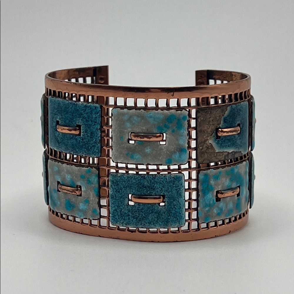RARE Matisse Renoir signed Blue Enamel Copper Cuff Classic Vintage Bohemian